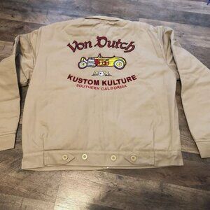 NWT Von Dutch Mens Khaki Kustom Kulture Hot Rod Motorcycle Jacket size XL